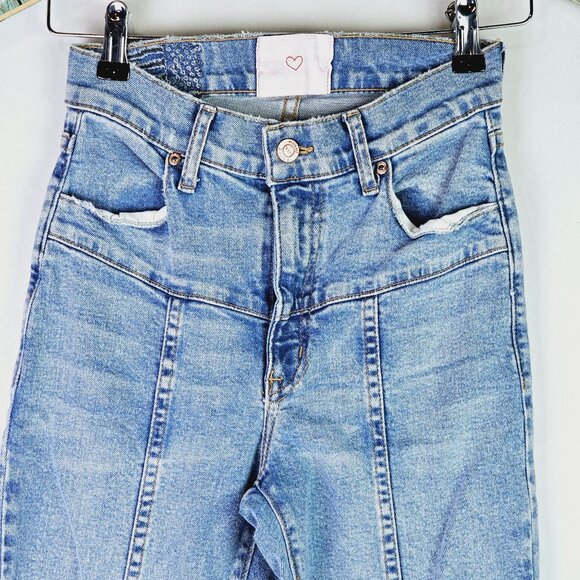 Revice Revolve High Rise Rib Cage Two Panel Skinny Distressed Jean Acid Wash, 25 - Picture 2 of 8